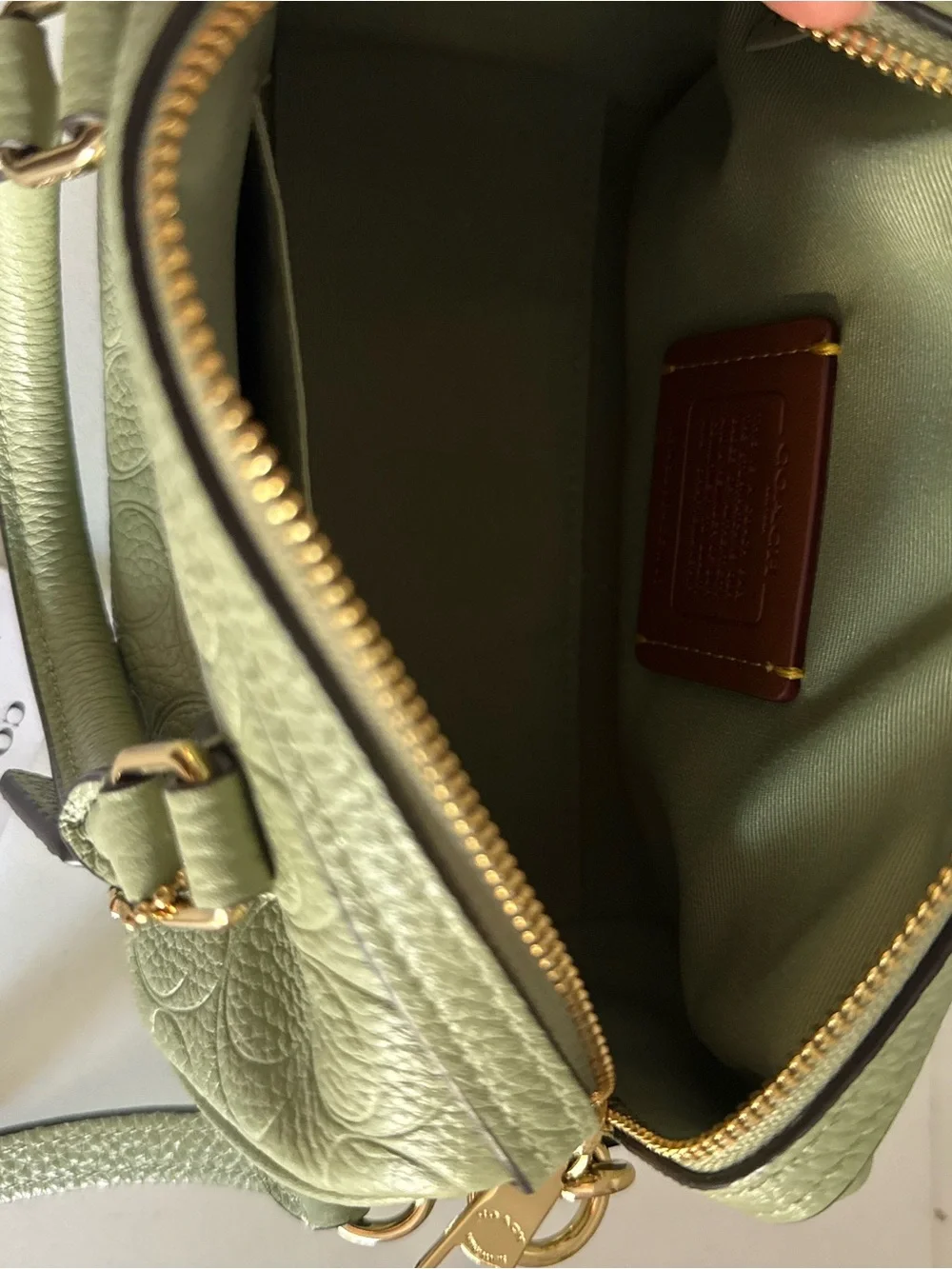 Coach Signature Mini Rowan Embossed Leather Satchel in Light Green